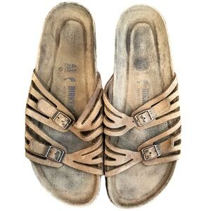 🌈 6/$60 Tan, Oiled, Leather, Birkenstock Granada’s, Adjustable Straps, Size 41